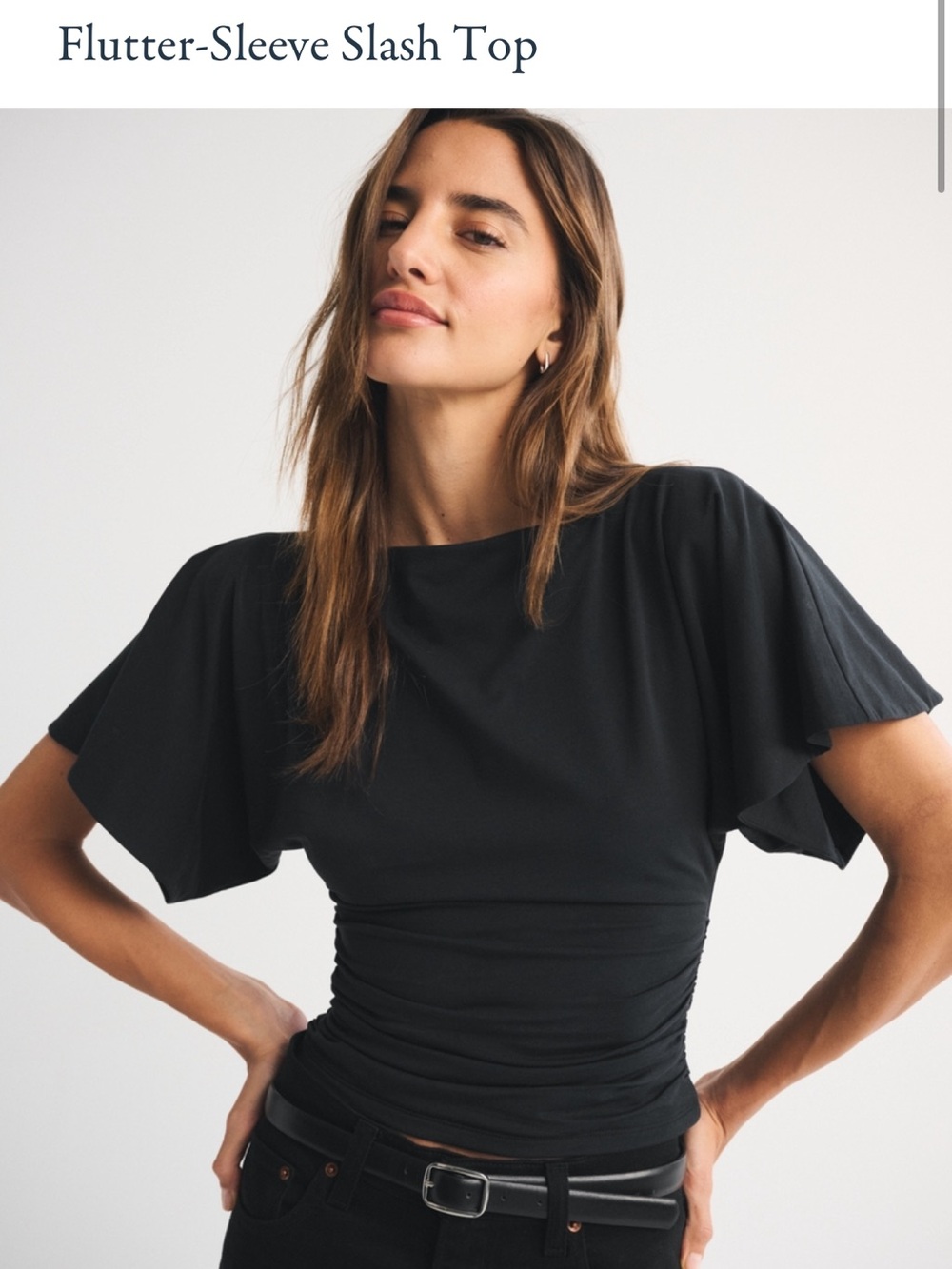 Abercrombie Black Flutter-Sleeve Slash Top size Large
